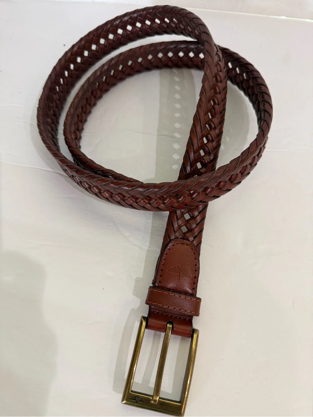 Dockers Men's Size 38-40 Braided Woven Brown Leather Belt Gold Buckle 11DO0403